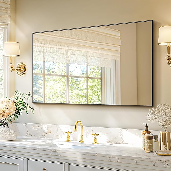 Bathroom Vanity Mirror for Wall, HD Shatterproof Glass, Hangs Horizontally or