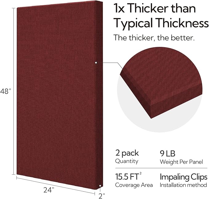 Olanglab Sound Absorbing Acoustic Wall Panels 2 Pack, Large Fabric Wrapped