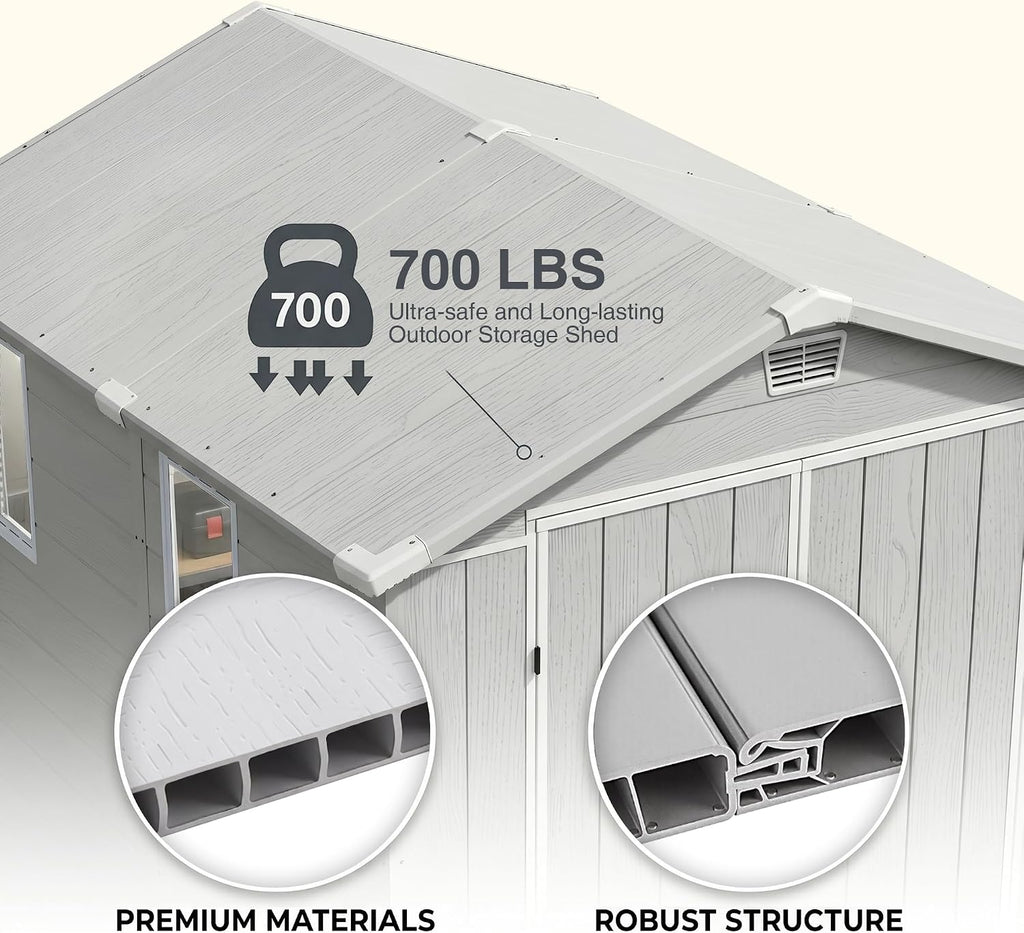 devoko 6x8 ft resin outdoor storage shed with, side view