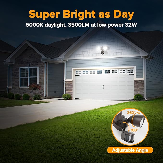 LUTEC 32W 3500 Lumen LED Security Lights Motion Sensor Light Outdoor, 5000K