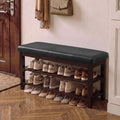 40" Wooden Shoe Rack with Seating, Entryway Bench with Shoe Storage, Black