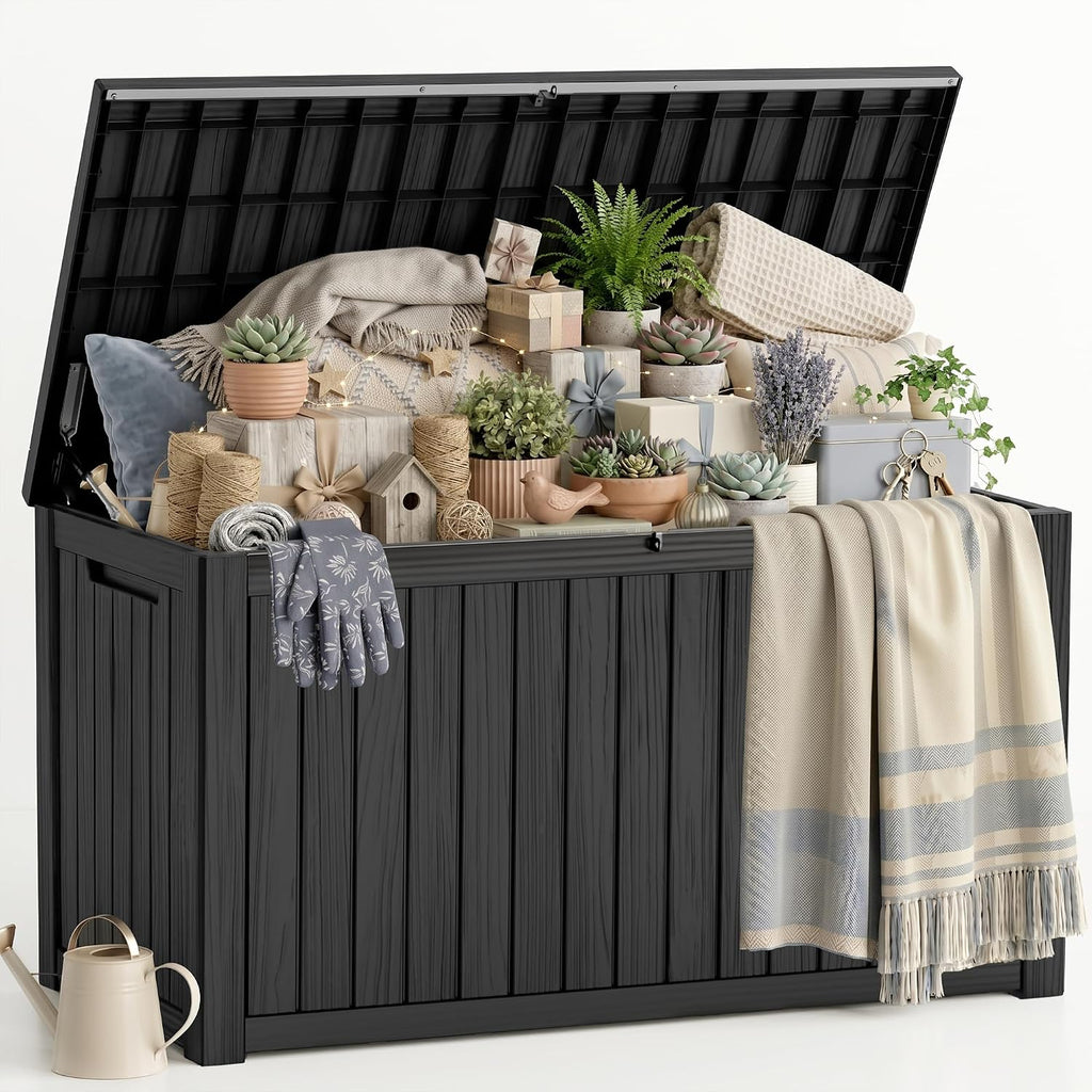 DRATO 325 Gallon Outdoor Storage Box Waterproof Large Deck Box, Black