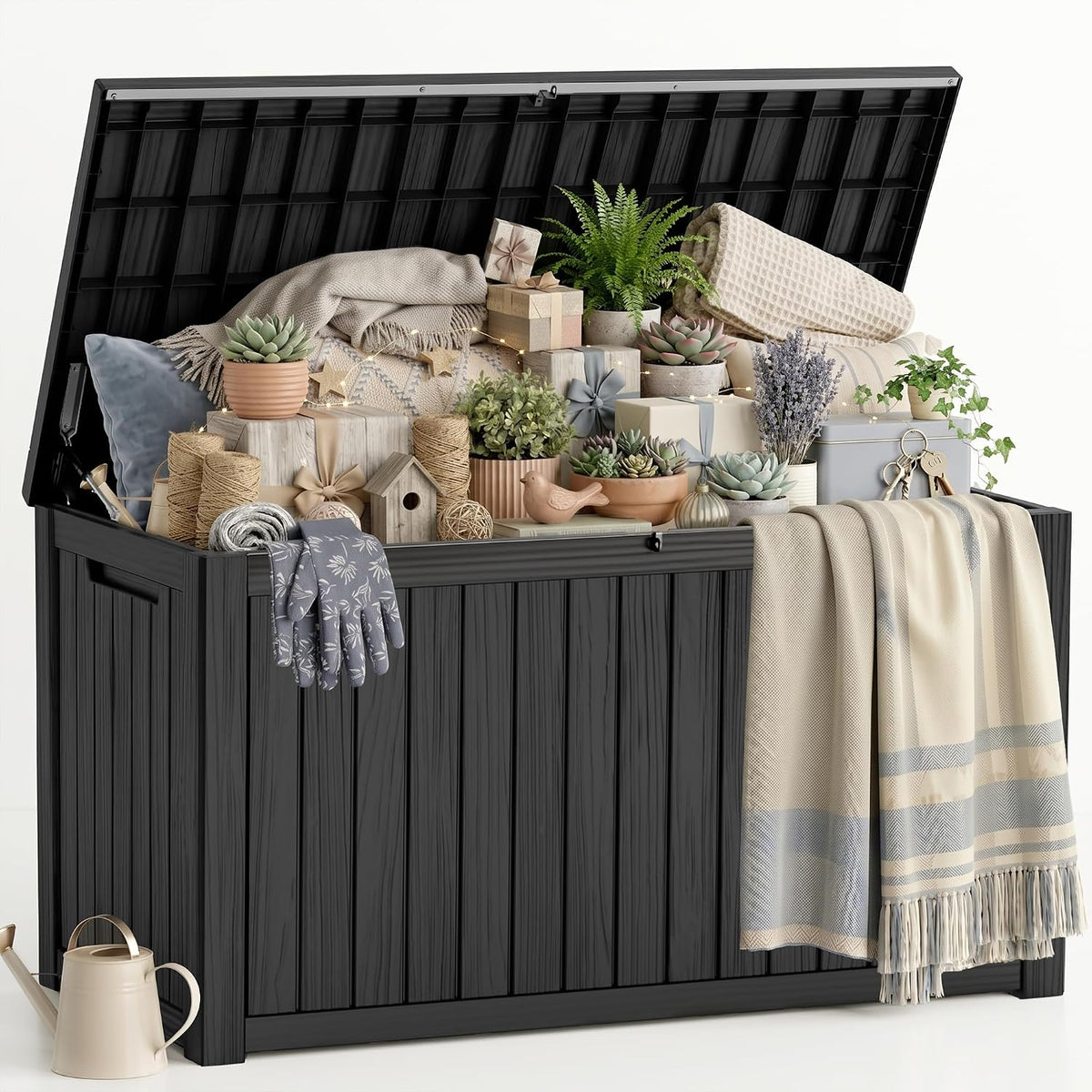 DRATO 325 Gallon Outdoor Storage Box Waterproof Large Deck Box, Black