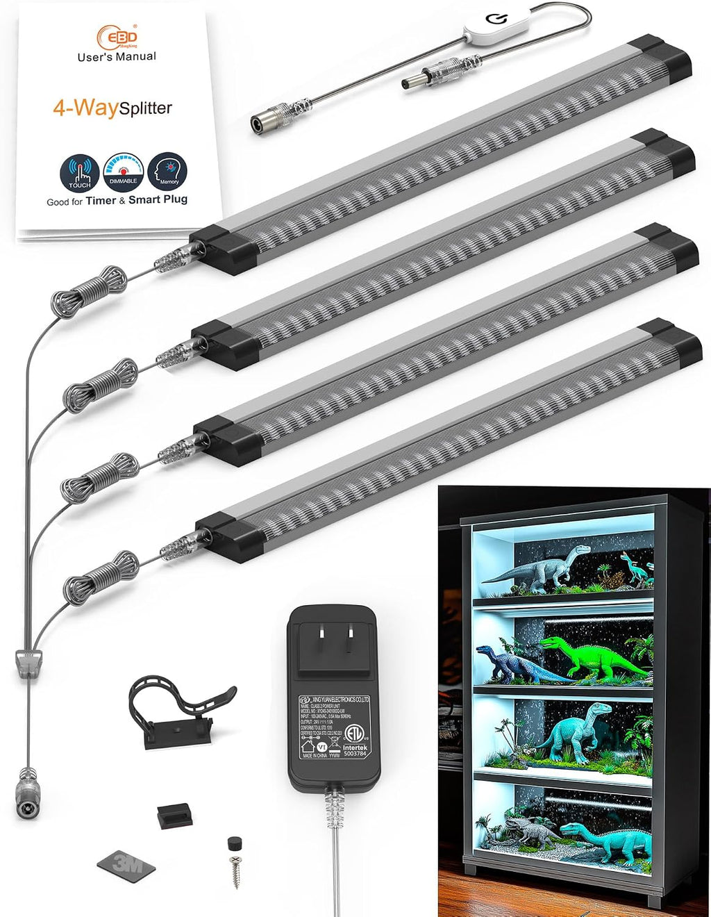 EBD LED Display Cabinet Lighting 4-Way 1.2m / 48" Splitter Parallel Connection