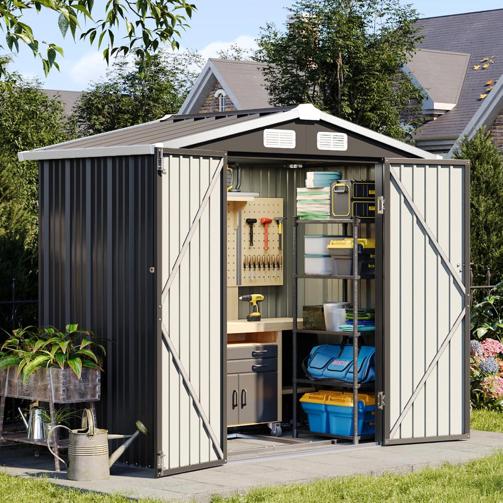 Aoxun 6'x4' Outdoor Storage Shed with Base, Black