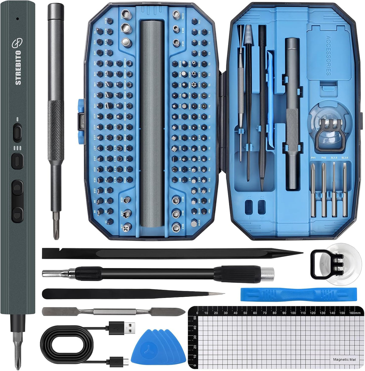 STREBITO Mini Electric Screwdriver Set 155 in 1 Small Electric Screwdriver