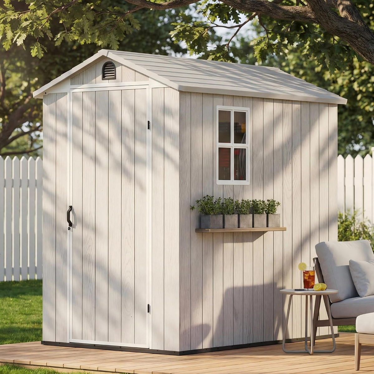 Devoko 4×6 FT Resin Storage Sheds with Floor, Light Gray