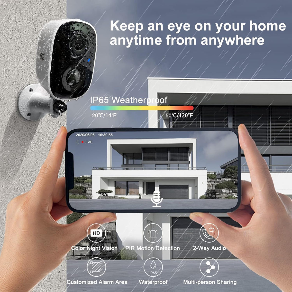 dct security cameras wireless outdoor: wifi battery cameras, front angle view