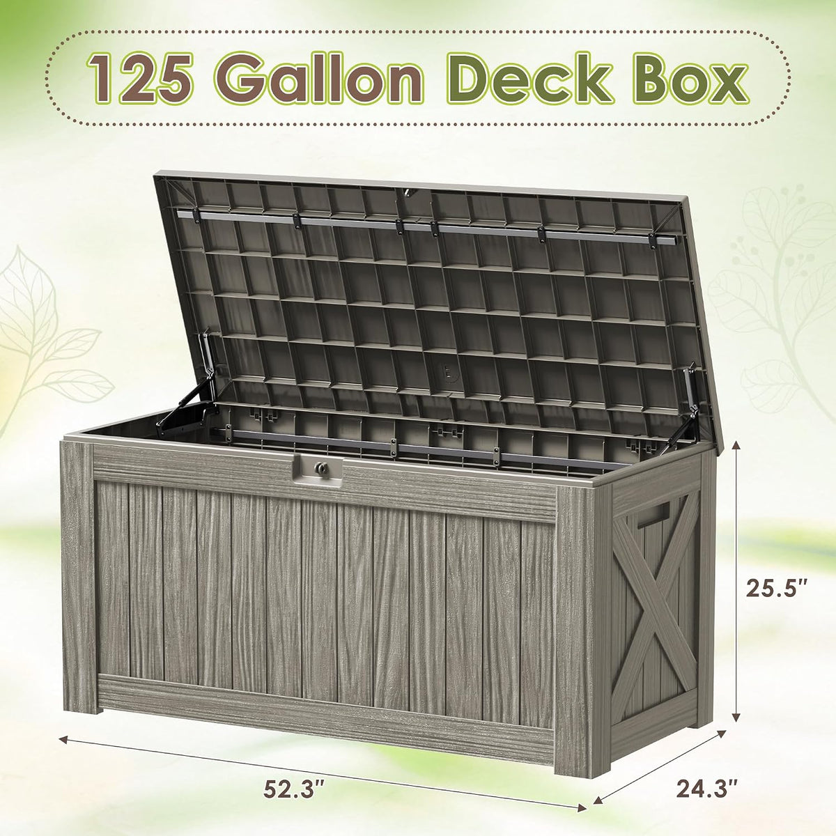 devoko 125 gallon outdoor storage box, waterproof resin on a desk or shelf