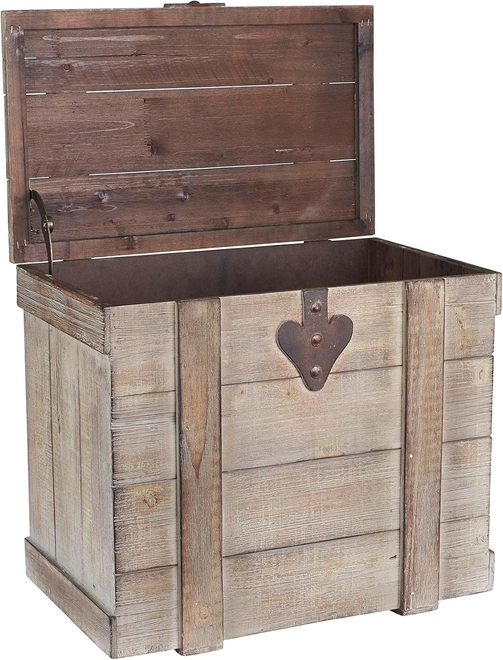 household essentials medium antiqued decorative trunk, gray finish showing dimensions