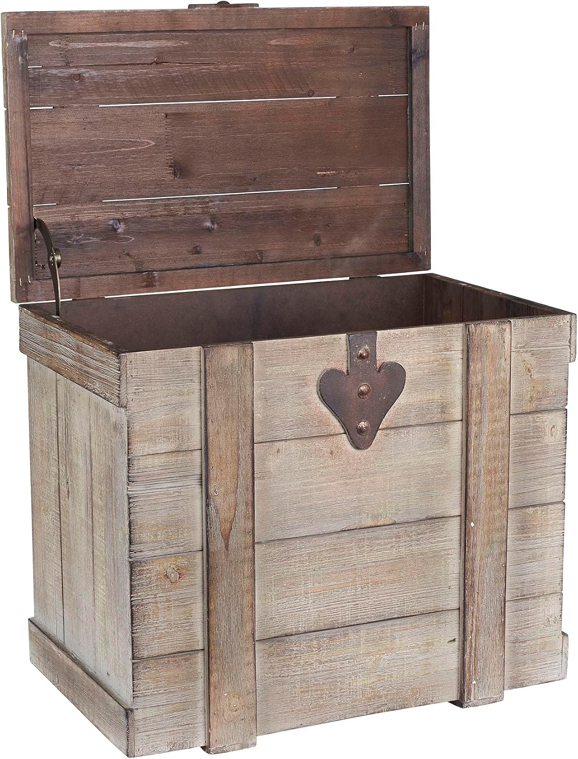 household essentials medium antiqued decorative trunk, gray finish showing dimensions
