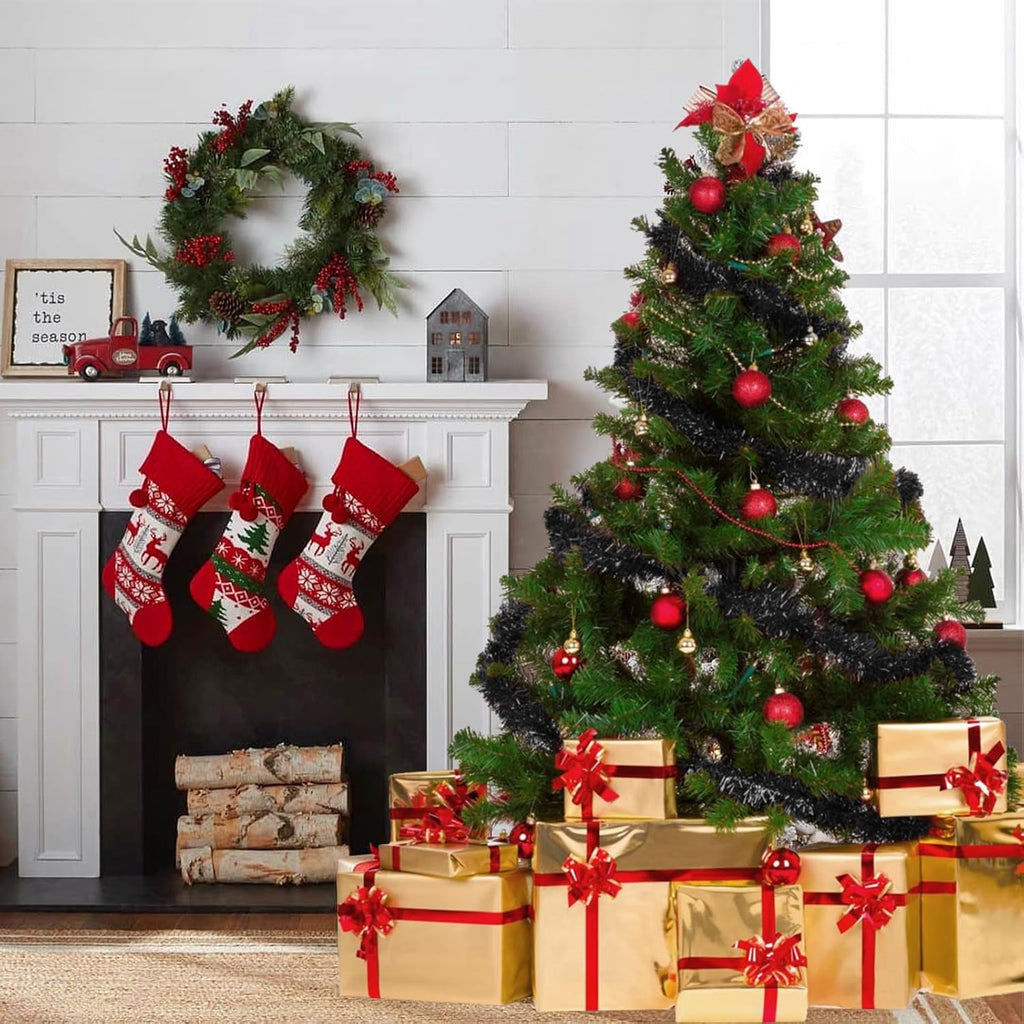 150 FT Black Tinsel Garland - Holiday Tinsel Garland for Christmas, Halloween, New Year, Birthday Parties & Tree Decorations (Black)