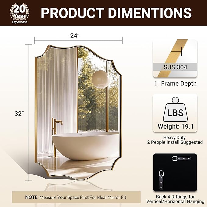 ANDY STAR Gold Mirrors, 24x32 Inch Bathroom Vanity Mirror, Antique Brass