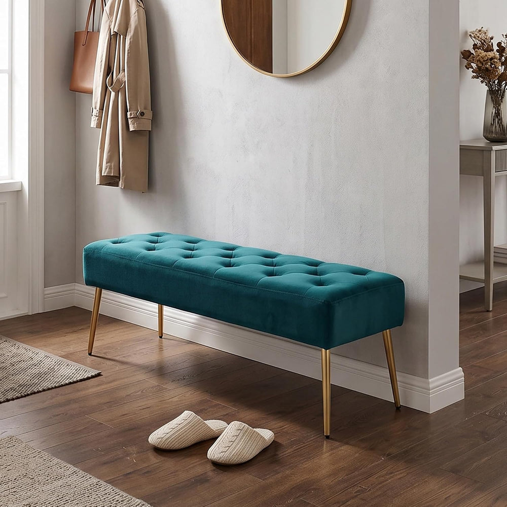 DUHOME Modern Velvet Bench Ottoman, Upholstered Bedroom Benches