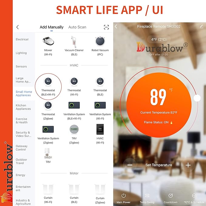 Durablow SH3002 Gas Fireplace WiFi Smart Home Remote Control