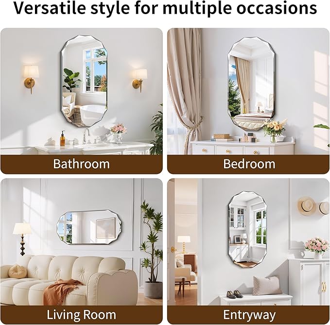 GLASHOM Beveled Edge Frameless Bathroom Mirror, Oval Wall Mirror