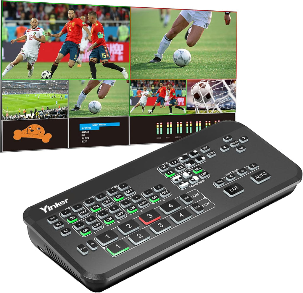Yinker 4-Channel HDMI Live Stream Switcher, Video Mixer Switcher w/PVW & PGM