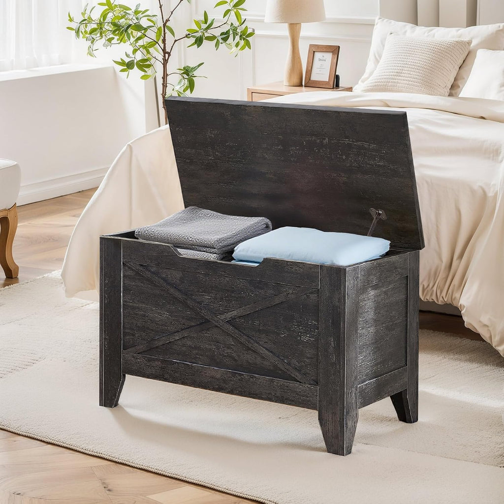 vecelo 30" storage bench, shoe bench with handwoven showing dimensions