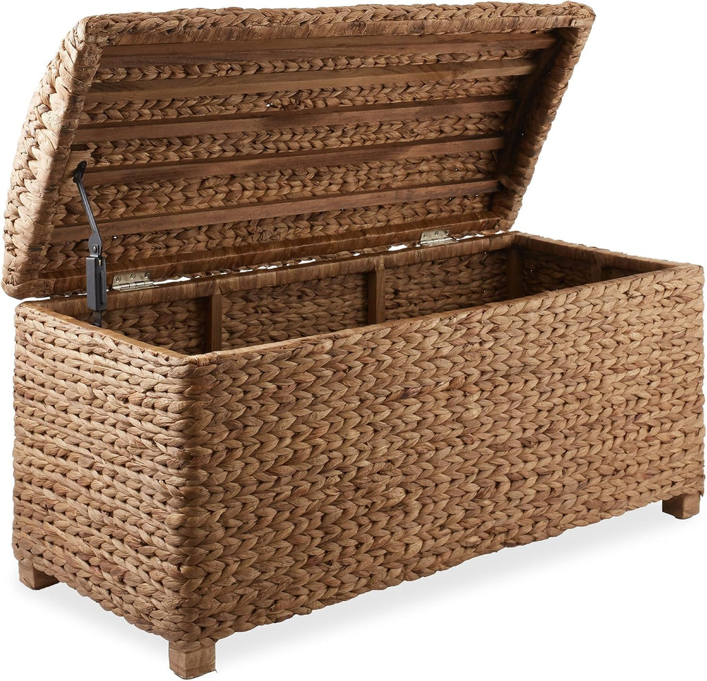Casafield 36" Storage Trunk with Curved Lid and Safety Hinge - Cinnamon, Water Hyacinth Wicker Storage Chest for Bedroom, Entry Way, Living Room