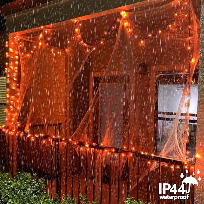YEGUO 165ft 500 LED Halloween Lights Outdoor Waterproof, 8 Modes Orange String Lights Plug in, Green Wire Christmas Lights Indoor with Timer Memory