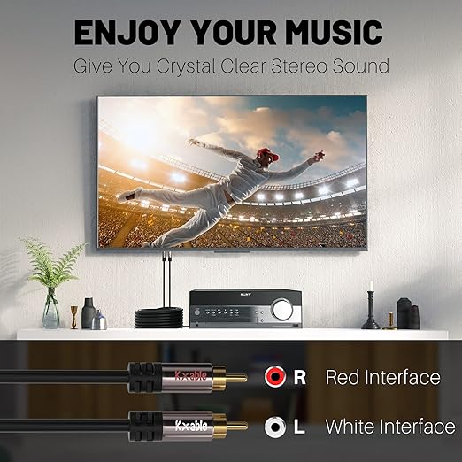 RCA Cable 75FT, 2RCA Male to 2RCA Male Stereo Audio Cable, 【Oxygen-Free Copper