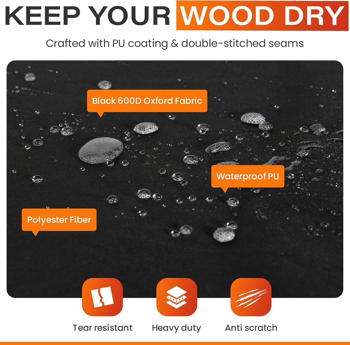 12ft waterproof firewood rack cover - heavy duty, close-up detail