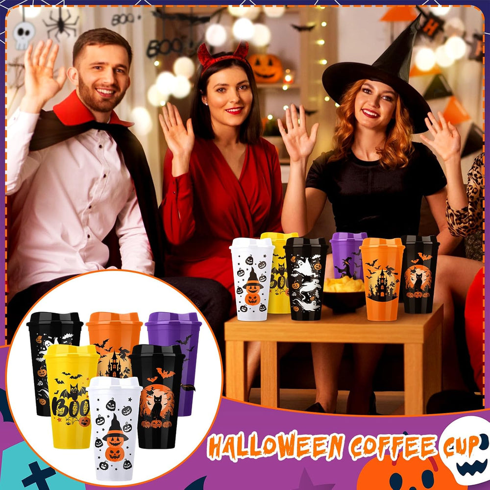 Pickmesh 24 Pack Halloween Witch Cups 16 oz Reusable Tumblers with Lid