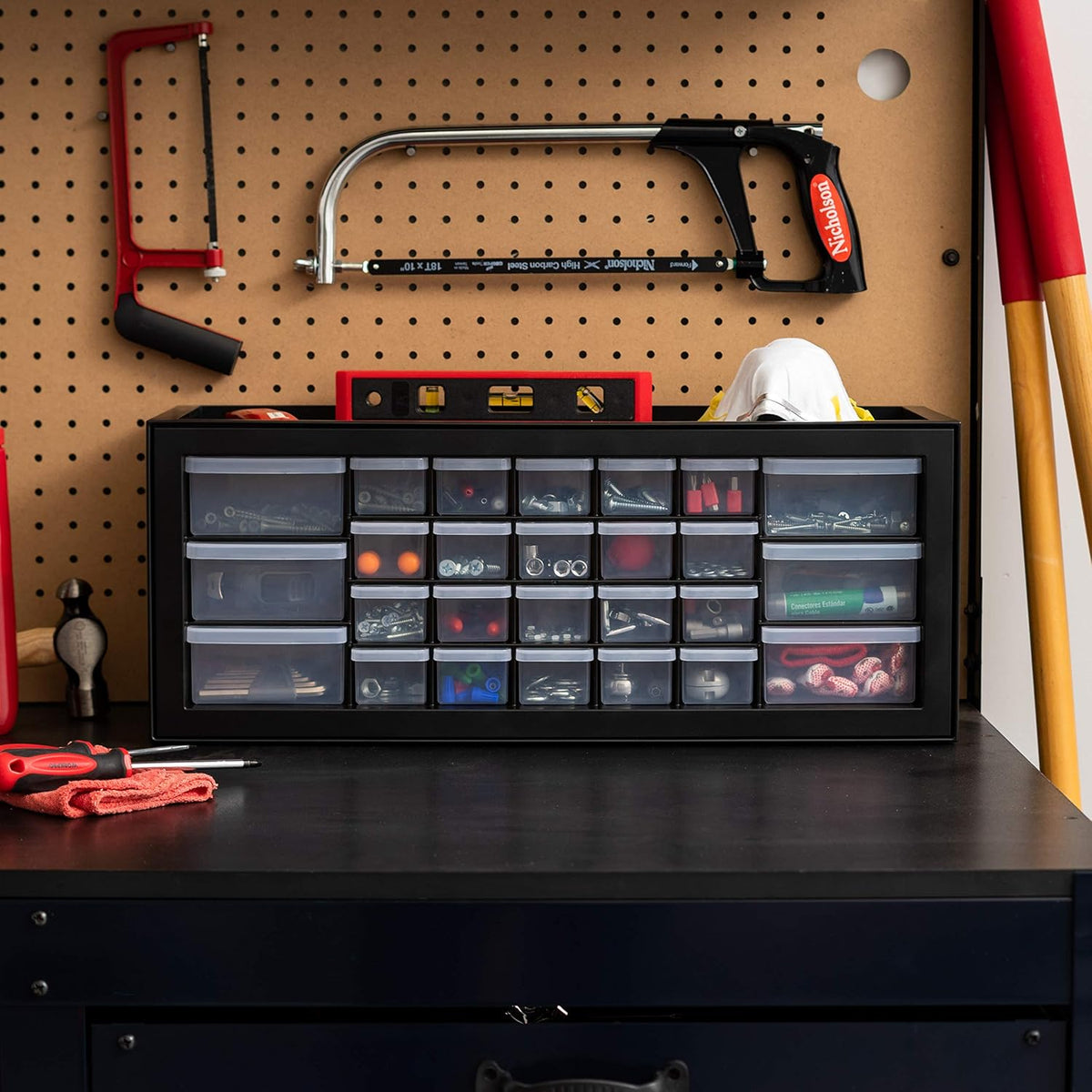 iris usa 26-drawer teacher toolbox, stickers, markers, made shown in use
