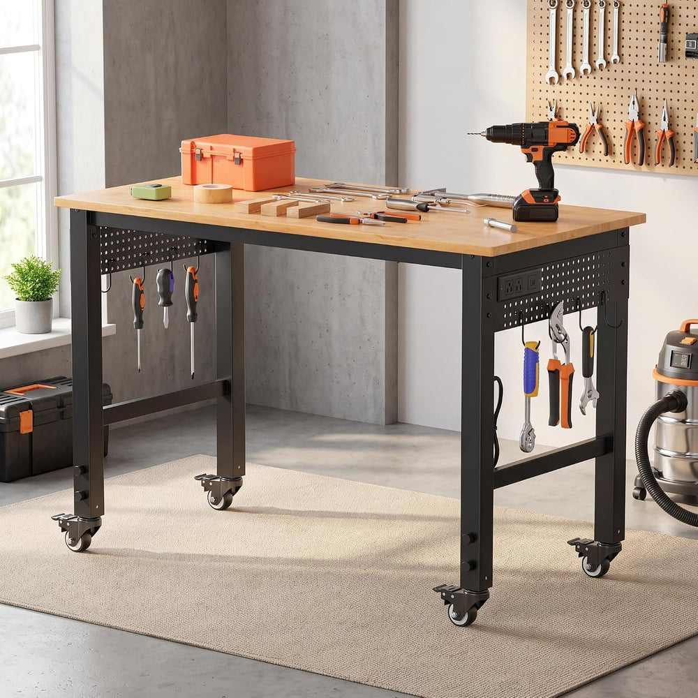 INTERGREAT 48" Adjustable Workbench with Pegboard and Wheels, 2000 LBS C...