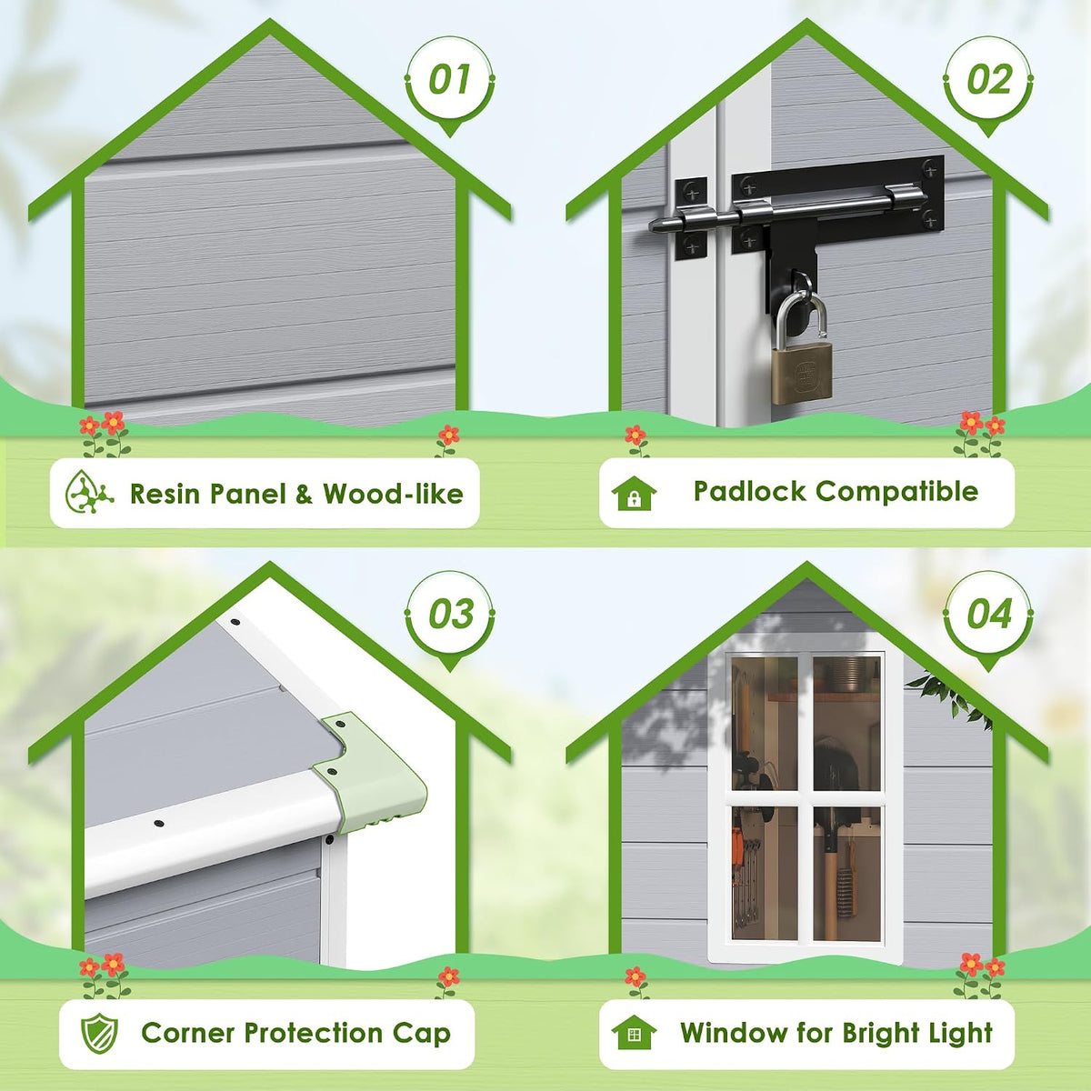 jummico outdoor storage shed, 5 x 4 ft, package contents