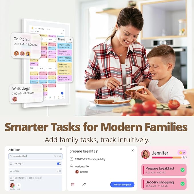 Digital Calendar 15.6-inch Smart Chore Chart, Home Electronic Wall/Tabletop