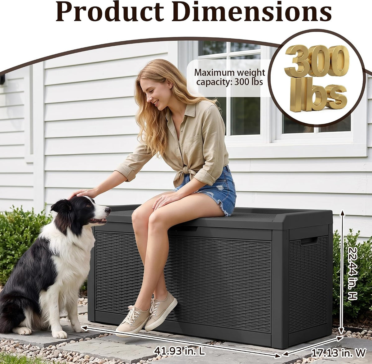 outdoor storage box,90 gallon lockable deck box,black showing dimensions