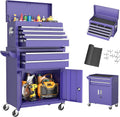 Greenvelly 8-Drawer Tool Chest with Wheels, Pre-Assembled Rolling Tool Chest, Detachable Top Tool Box, Lockable Design, Comes with Drawer Liners & Side Hooks for Garage Workshop Repair Room (Purple)
