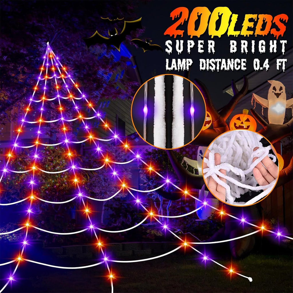 Halloween Decorations Outdoor, 200 LED Halloween Giant Spider Web Lights, 16.4Ft Lighted Spider Web Light up for Yard Haunted House Decor,Purple Orange