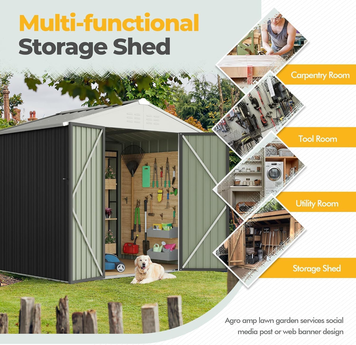 furniwell 6x8 ft outdoor storage shed, metal garden showing dimensions