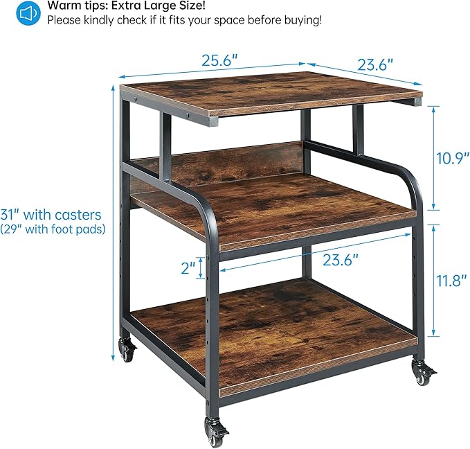 Fannova 23.6" Deep Extra Large Printer Stand, 3 Tier Printer Table
