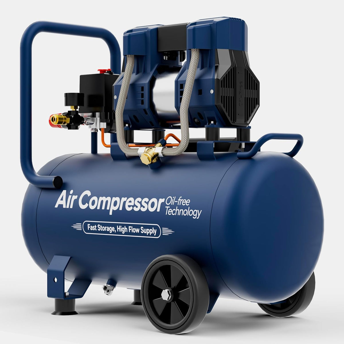 10 Gallon Quiet Oil-Free Air Compressor, Portable Air Compressor with 120 PSI Max Pressure, 5.26 CFM @ 90 PSI, Fast Recovery for Garage, Air Tools, Tire Inflation, Spray Painting & Woodworking
