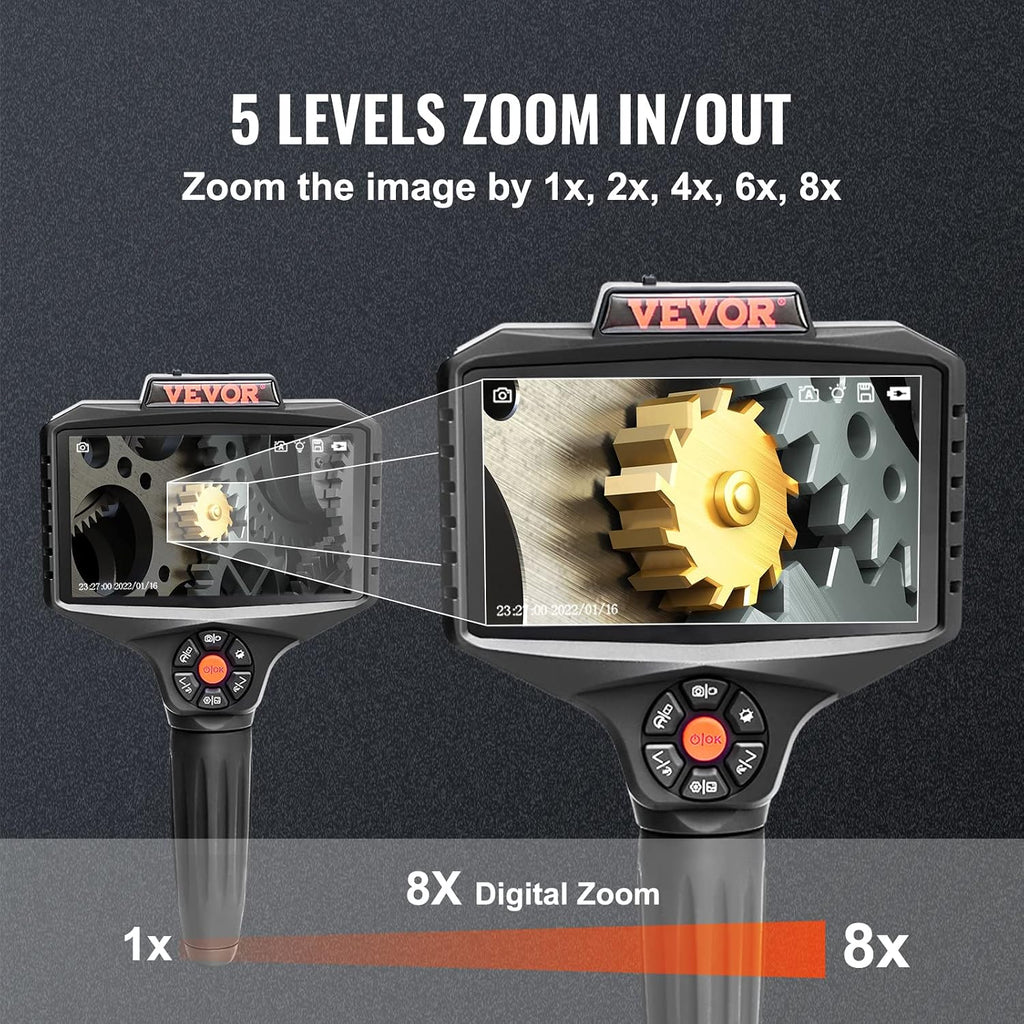 vevor triple lens inspection camera with light, 5" showing dimensions