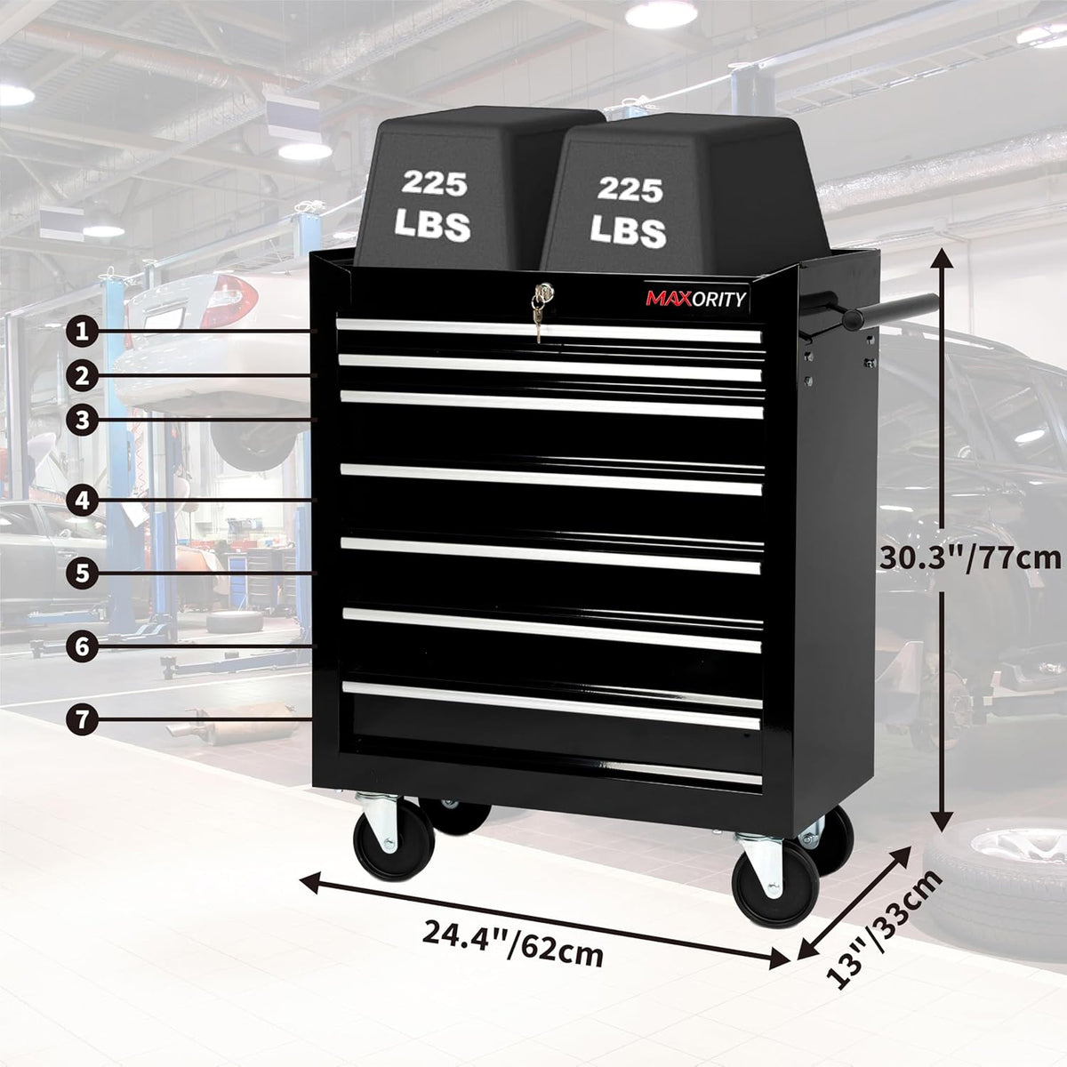 maxority 7-drawer heavy-duty rolling tool chest cabinet with shown in use