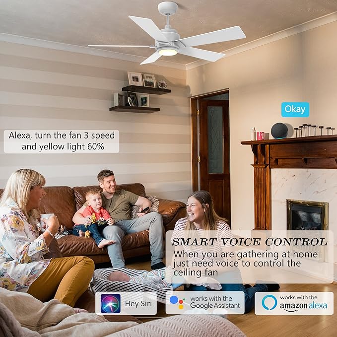 SMAAIR Smart Wifi LED Ceiling Fan, 52inch Plywood Indoor/Outdoor smart ceiling