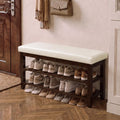 40" Wooden Shoe Rack with Seating, Entryway Bench with Shoe Storage, Beige