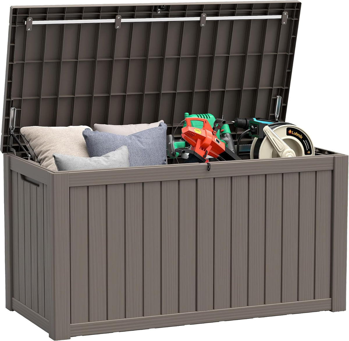 151 Gal Deck Box, Outdoor Storage Box Waterproof Lockable, Gas Lift,Grey