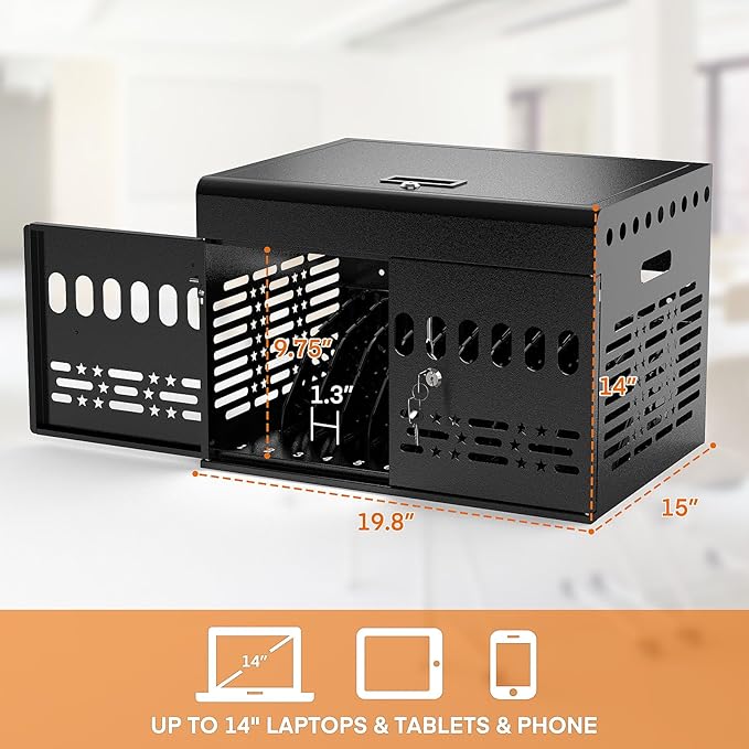 12-Device Tablet Charging Station Lock Box, Computer Cabinet