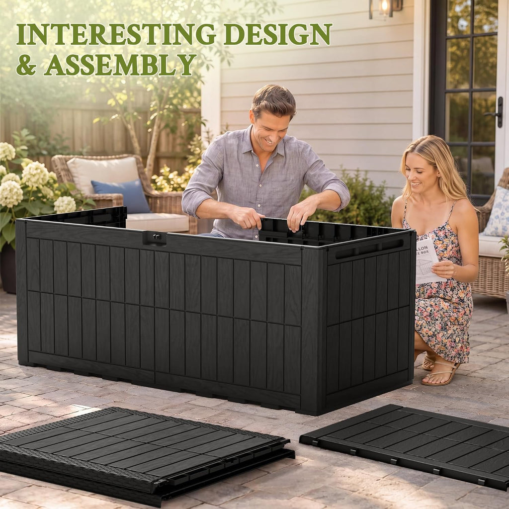 flamaker 180 gallon large outdoor storage box waterproof on a desk or shelf