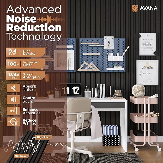Avana Modern Acoustic Wood Wall Panels – 47.2 x 12.6 Inch Smoke Oak Acoustic (2 PCs)