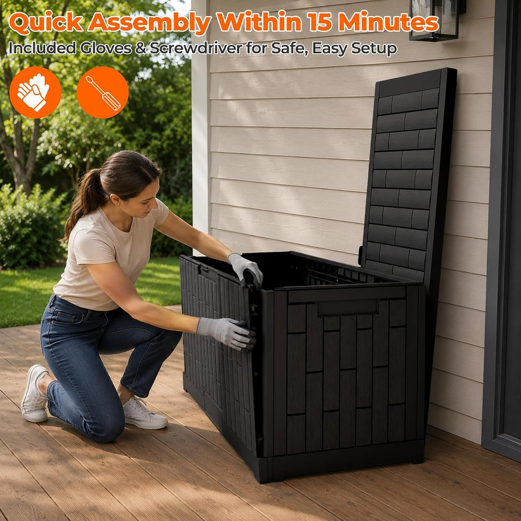 outdoor storage box, 120 gallon waterproof resin patio, close-up detail