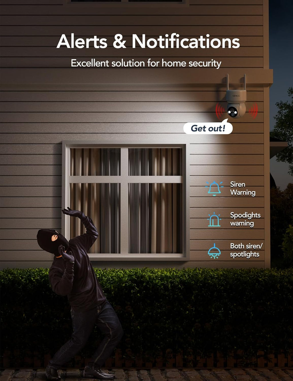 GNCC Solar Security Cameras Wireless Outdoor 2.4G WiFi, SD/Cloud Storage