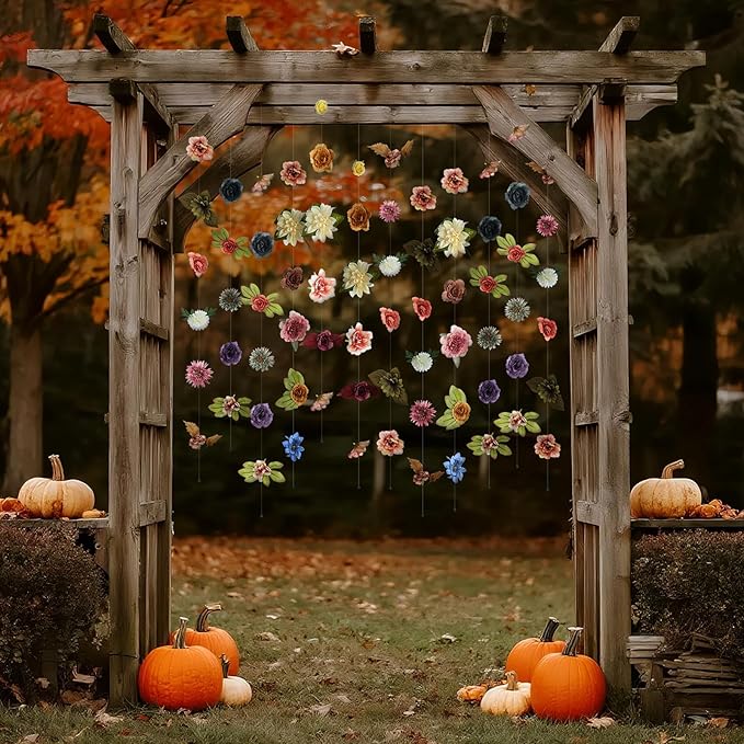 XunYee 6 Pcs 35.4 ft Flower Garlands Hanging Wildflower Backdrop Decoration Artificial Floral Garlands Fake Flower Vines Faux Silk Wildflower Decor for Halloween Fall Wedding Garden Wall Arch(Fall)