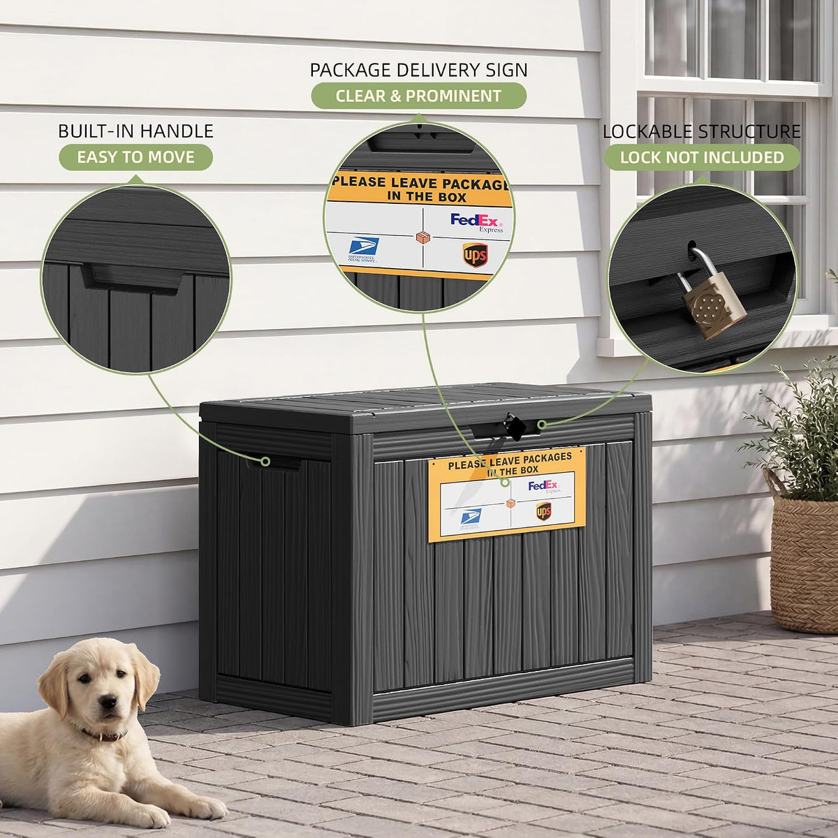 package delivery box for outside with sign 50 showing dimensions