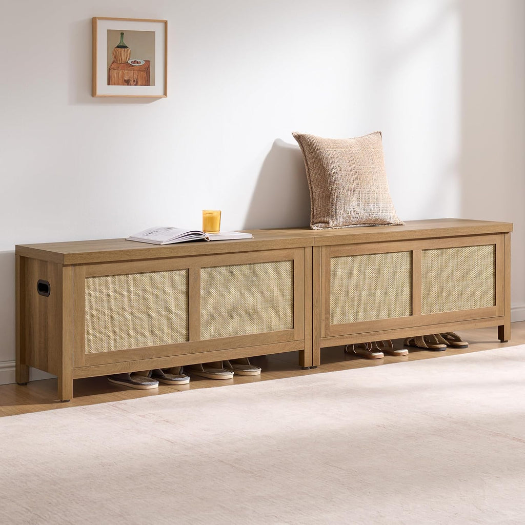 SICOTAS Rattan Storage Chest Set of 2 39.4" Storage Bench for Bedroom